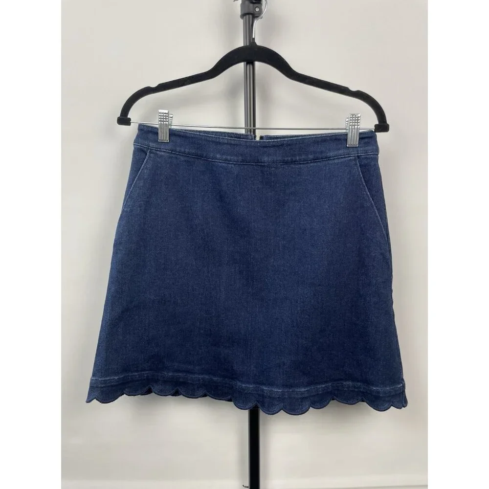 Draper James Skirt Womens 8 Blue Dark Jean Denim Mini Scalloped Hem Y2K Girly - Picture 3 of 8